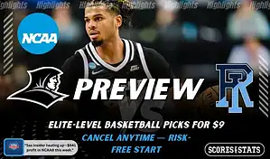 Providence Friars and Rhode Island Rams featured in NCAA basketball preview graphic ahead of their upcoming matchup.