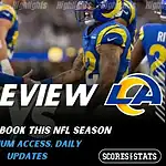 Seattle Seahawks vs Los Angeles Rams NFL game preview image showing Seahawks coach greeting Rams player on the field with team logos visible