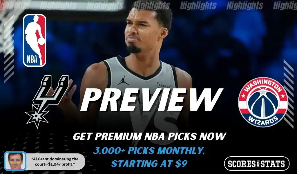 Previews 6 San Antonio Spurs vs Washington Wizards NBA game preview image featuring Spurs player on the court with team logos displayed