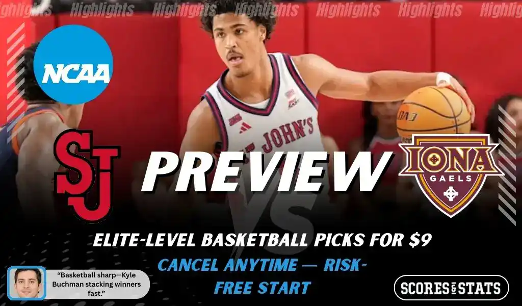 St Johns Red Storm guard drives the ball against Iona Gaels in a college basketball game on December 13 2025