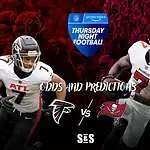 Home 20 Two football players from the Atlanta Falcons and Tampa Bay Buccaneers clash in a promotional graphic for Thursday Night Football.