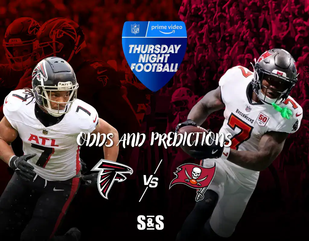 Blog 9 Two football players from the Atlanta Falcons and Tampa Bay Buccaneers clash in a promotional graphic for Thursday Night Football.