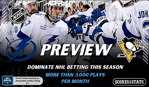 Tampa Bay Lightning and Pittsburgh Penguins featured in NHL preview graphic ahead of their upcoming matchup.
