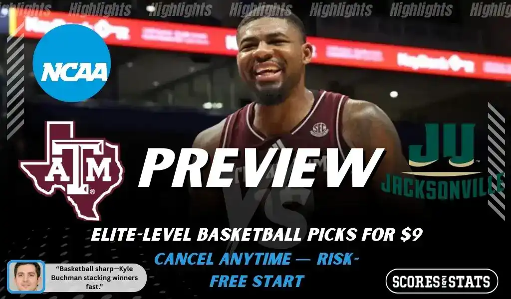 Texas A&M Aggies basketball player celebrating during game against Jacksonville Dolphins on December 14, 2025.