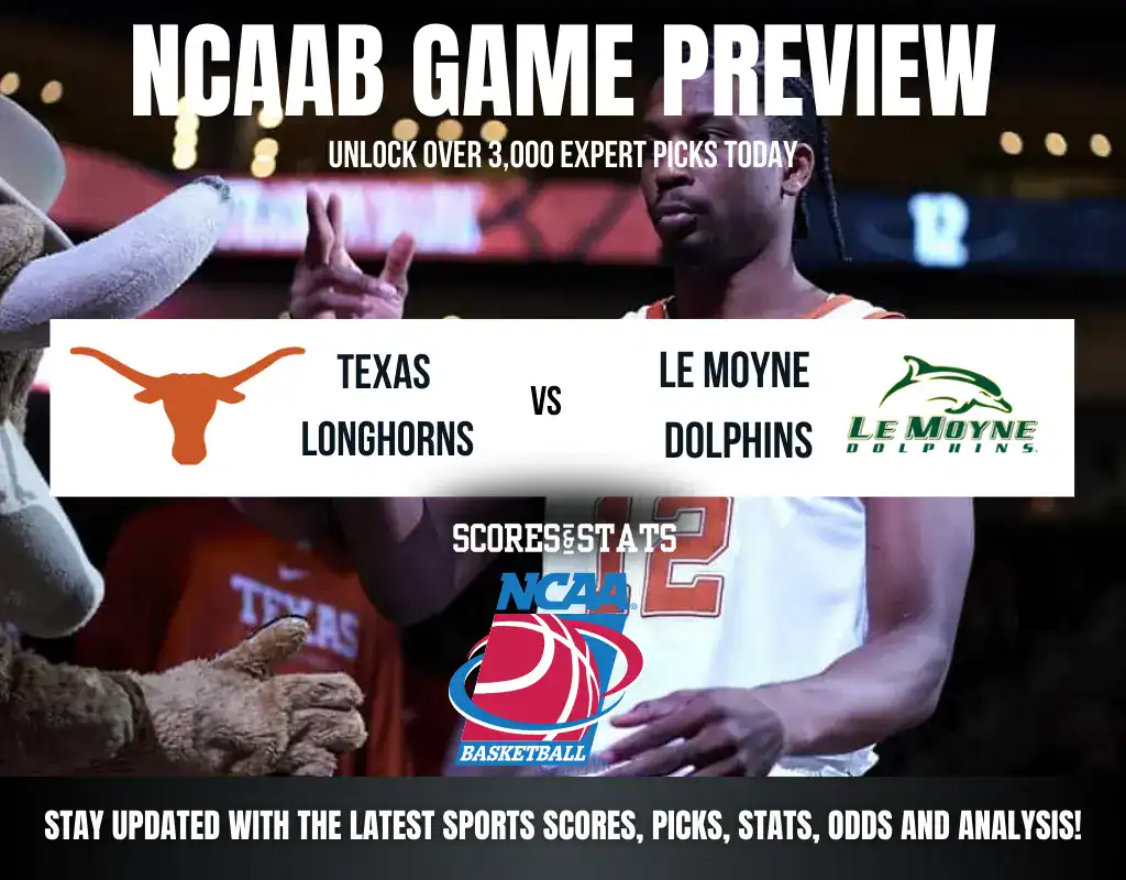 NCAAB 3 Texas Longhorns vs Le Moyne Dolphins NCAA Basketball preview, non-conference matchup in Austin.