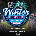 Home 7 Logo for the 2026 NHL Winter Classic featuring the New York Rangers and Florida Panthers, set in LoanDepot Park, Miami.