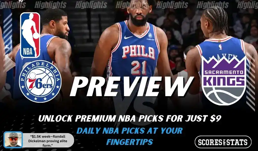 Philadelphia 76ers vs Sacramento Kings preview graphic with NBA branding, team logos, and picks and predictions for January 29 2026