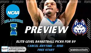 Texas A&M-Corpus Christi Islanders vs Houston Christian Huskies preview graphic with both team logos, “Picks and Predictions” label, and Texas A&M-Corpus Christi basketball action background (January 31, 2026).