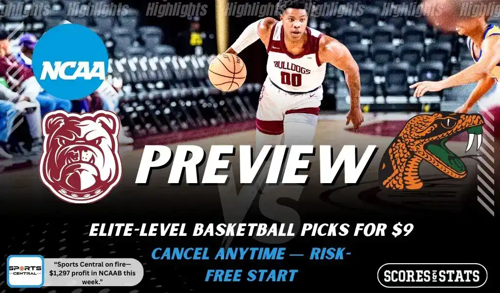 Alabama A&M Bulldogs vs Florida A&M Rattlers preview graphic with both team logos, “Picks and Predictions” label, and Alabama A&M basketball action background (January 31, 2026).