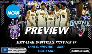 Albany Great Danes vs Maine Black Bears college basketball preview graphic showing Albany players on the court with both team logos for January 22 2026