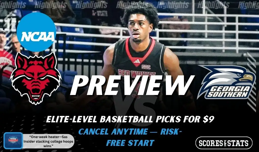 Arkansas State Red Wolves vs Georgia Southern Eagles college basketball preview graphic with team logos and “Preview” text for January 22 2026
