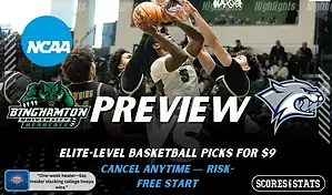 Binghamton Bearcats vs New Hampshire Wildcats college basketball preview graphic showing a contested layup at the rim with both team logos for January 22 2026