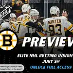 NHL game preview graphic for Boston Bruins vs Calgary Flames with team logos players photo and the word Preview for January 8 2026