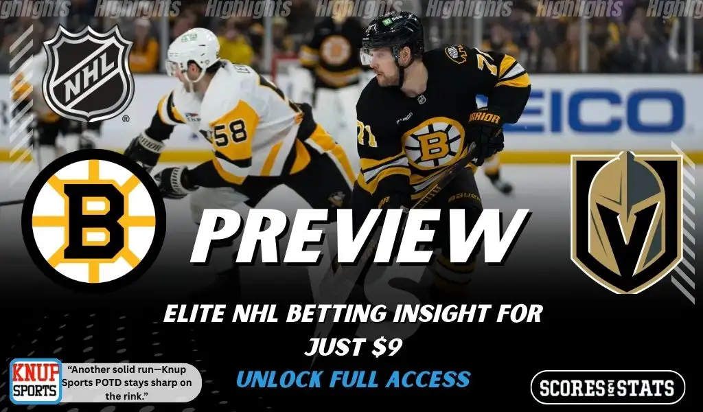 Boston Bruins vs Vegas Golden Knights NHL preview graphic showing Bruins players in action with both team logos for January 22 2026