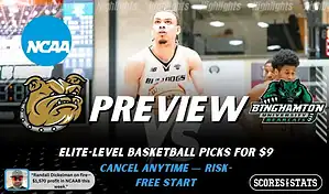 NCAA basketball preview graphic for Bryant Bulldogs vs Binghamton Bearcats on January 29 2026