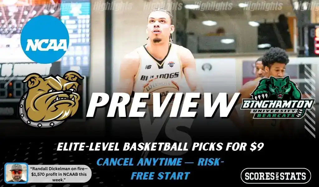 NCAA basketball preview graphic for Bryant Bulldogs vs Binghamton Bearcats on January 29 2026