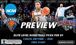 Bucknell Bison vs Lafayette Leopards preview graphic with team logos and NCAA branding promoting college basketball picks and predictions for January 28 2026