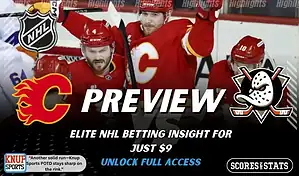 Calgary Flames vs Anaheim Ducks preview graphic with team logos and NHL branding promoting picks and betting insight for January 25 2026