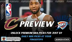 Cleveland Cavaliers vs Oklahoma City Thunder NBA preview graphic with a player close up and both team logos for January 19 2026