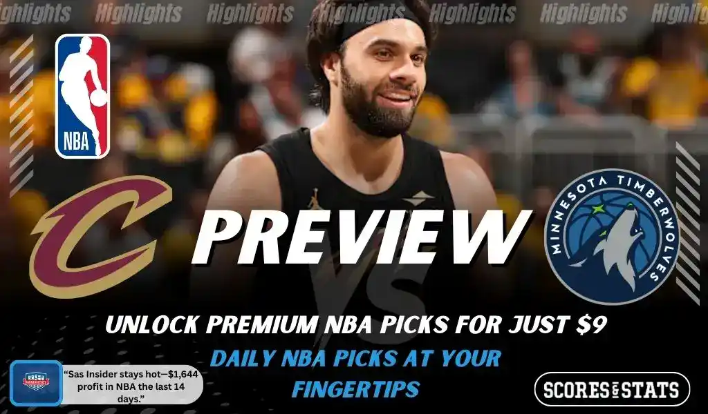 Cleveland Cavaliers versus Minnesota Timberwolves NBA preview graphic with team logos and Scores and Stats branding January 10 2026