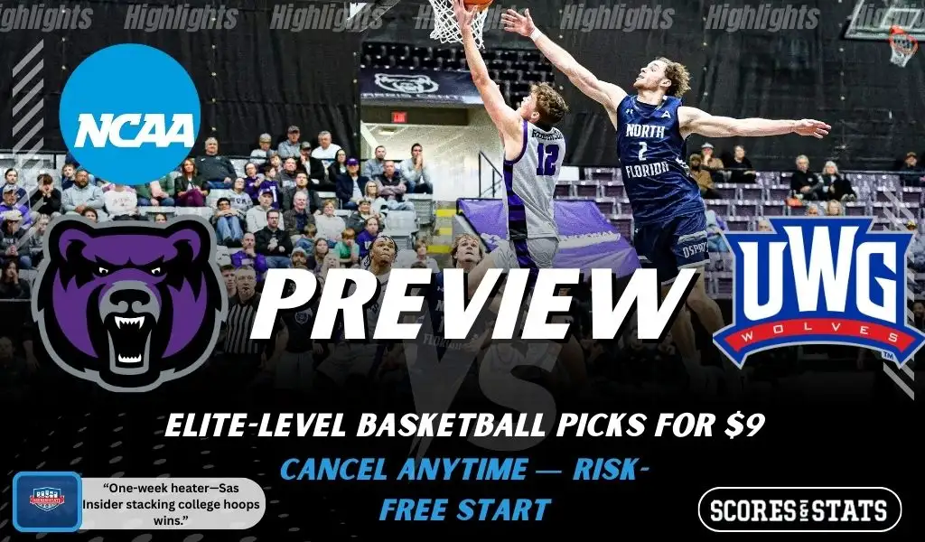 Central Arkansas Bears vs West Georgia Wolves college basketball preview graphic showing a contested shot at the rim with both team logos for January 22 2026