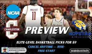 NCAA basketball preview graphic for Charleston Cougars vs Hofstra Pride on January 29 2026