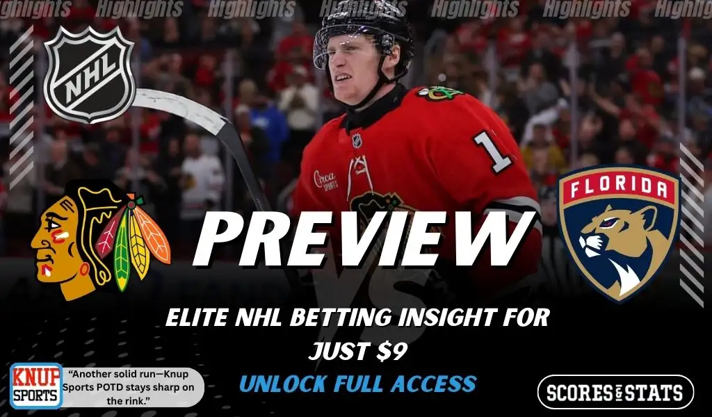 Chicago Blackhawks vs Florida Panthers preview graphic with team logos and NHL branding promoting picks and betting insight for January 25 2026
