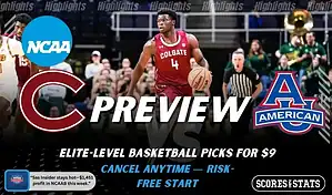 Colgate Raiders vs American Eagles college basketball preview graphic with a Colgate player dribbling and both team logos for January 21 2026