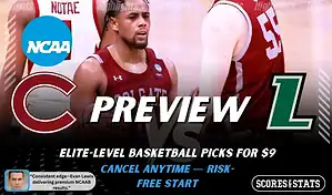 Colgate Raiders versus Loyola Maryland Greyhounds college basketball preview graphic with team logos and Scores and Stats branding January 14 2026