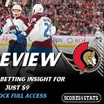 NHL game preview graphic for Colorado Avalanche vs Ottawa Senators with team logos players photo and the word Preview for January 8 2026
