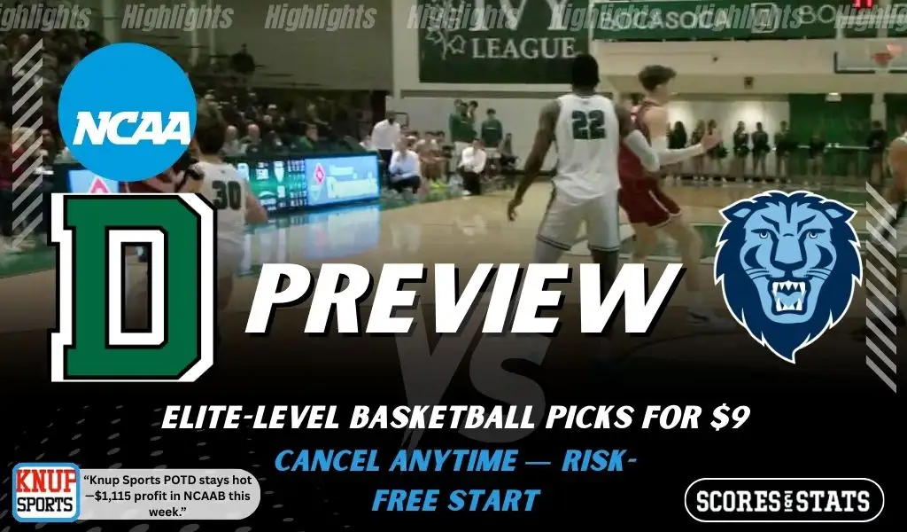Dartmouth Big Green vs Columbia Lions preview graphic with team logos and NCAA branding promoting college basketball picks and predictions for January 24 2026