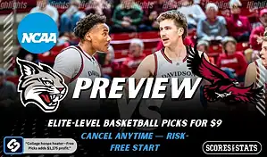 Davidson Wildcats vs Saint Josephs Hawks NCAA basketball preview graphic with Davidson players on court and team logos