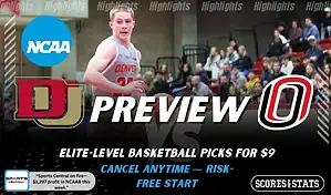Denver Pioneers vs Omaha Mavericks preview graphic with both team logos, “Picks and Predictions” label, and Denver Pioneers basketball action background (January 31, 2026).