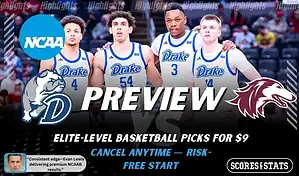 Drake Bulldogs vs Southern Illinois Salukis basketball preview graphic with Drake and Southern Illinois logos and Drake players posing in the background