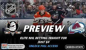 Anaheim Ducks vs Colorado Avalanche NHL preview graphic showing two players battling along the boards with both team logos for January 21 2026