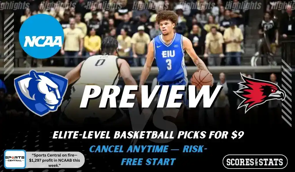 Eastern Illinois Panthers vs Southeast Missouri State Redhawks preview graphic with both team logos, “Picks and Predictions” label, and Eastern Illinois Panthers basketball action background (January 31, 2026).
