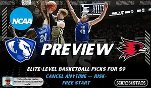 Eastern Illinois Panthers vs Southeast Missouri State Redhawks NCAA basketball preview graphic with players battling near the rim and team logos