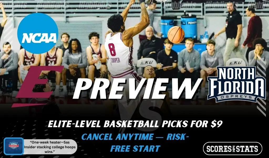 Eastern Kentucky Colonels vs North Florida Ospreys college basketball preview graphic showing an EKU player taking a jump shot with both team logos for January 22 2026