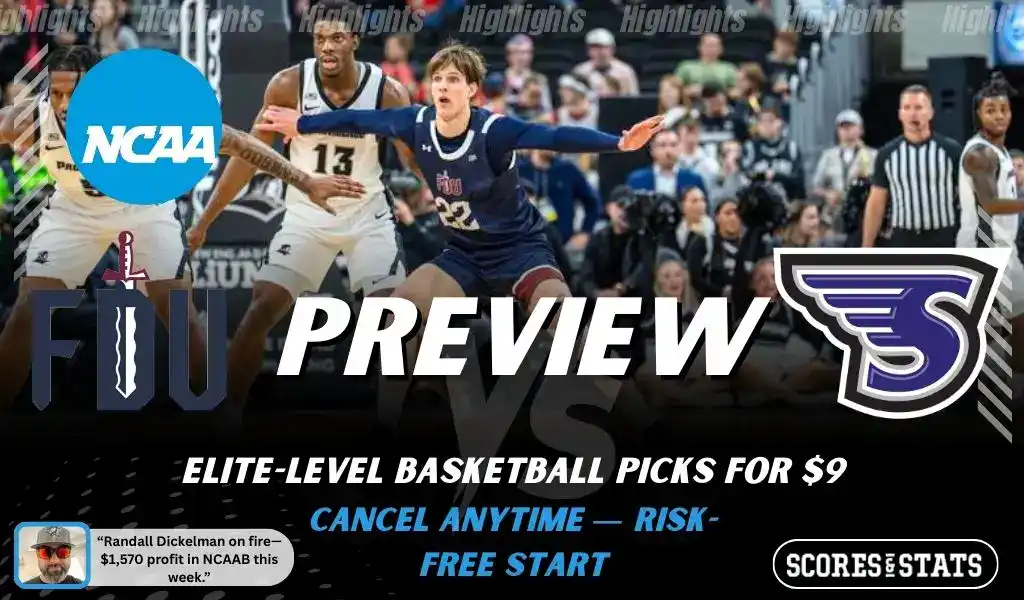 NCAA basketball preview graphic for Fairleigh Dickinson Knights vs Stonehill Skyhawks on January 29 2026