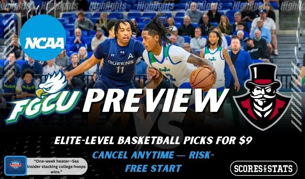 Florida Gulf Coast Eagles vs Austin Peay Governors college basketball preview graphic showing two players in action with both team logos for January 22 2026