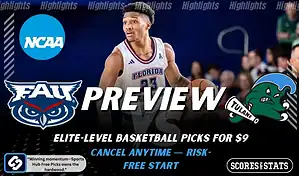 NCAA basketball preview graphic for Florida Atlantic Owls vs Tulane Green Wave with team logos player photo and the word Preview for January 4 2026