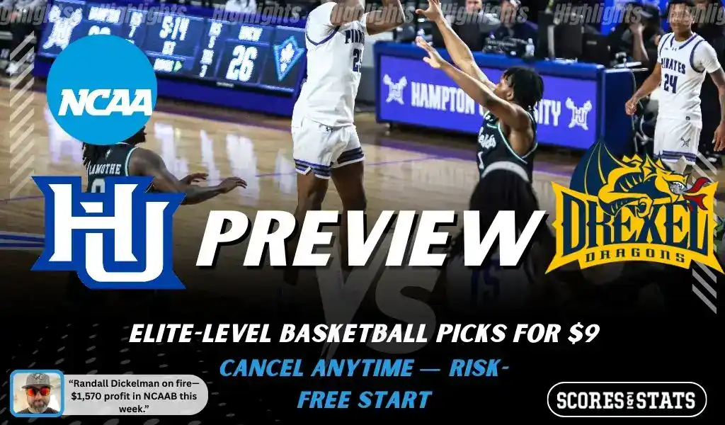 NCAA basketball preview graphic for Hampton Pirates vs Drexel Dragons on January 29 2026