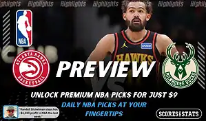 Atlanta Hawks vs Milwaukee Bucks NBA preview graphic with a Hawks player close up and both team logos for January 19 2026