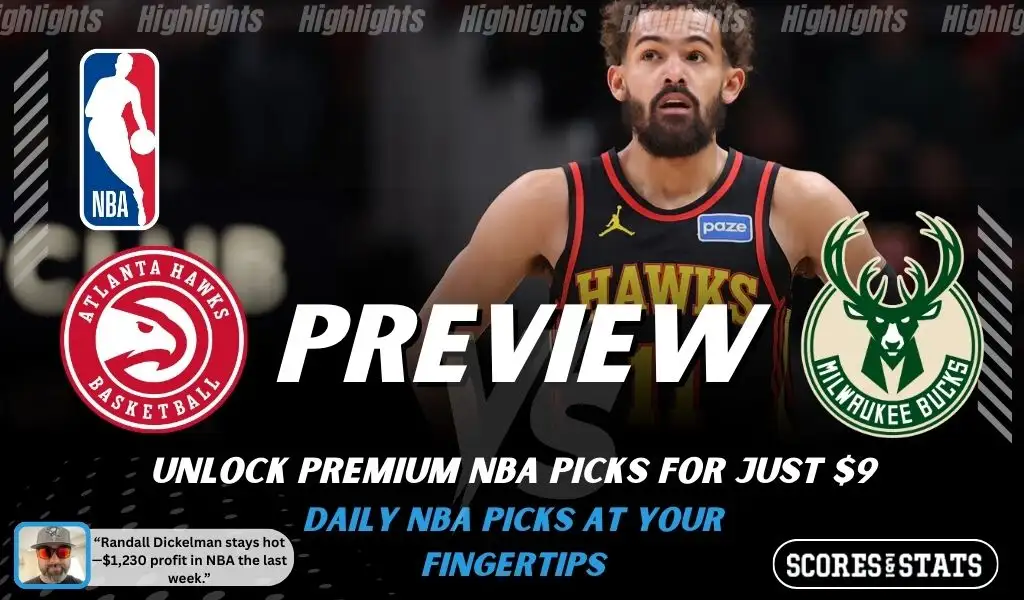 Atlanta Hawks vs Milwaukee Bucks NBA preview graphic with a Hawks player close up and both team logos for January 19 2026