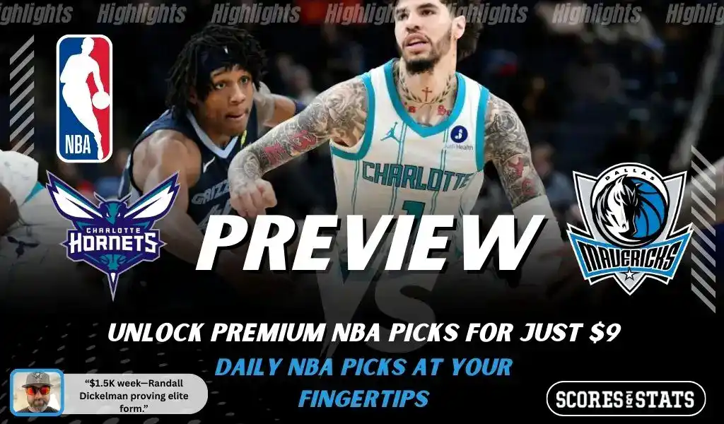 Charlotte Hornets vs Dallas Mavericks preview graphic with NBA logo, team logos, and picks and predictions for January 29 2026