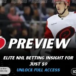 Carolina Hurricanes vs Florida Panthers NHL preview graphic with team logos, “Preview” headline, and ScoresAndStats promo for elite NHL betting insight