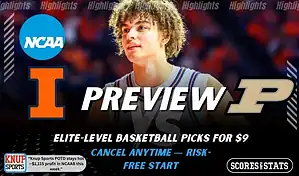 Illinois Fighting Illini vs Purdue Boilermakers preview graphic with team logos and NCAA branding promoting college basketball picks and predictions for January 24 2026