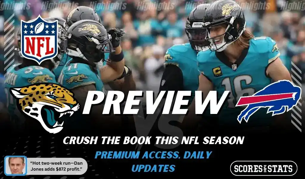 NFL preview graphic for Jacksonville Jaguars vs Buffalo Bills with “PREVIEW” text, both team logos, and game date January 11, 2026