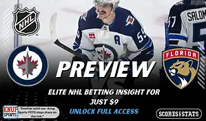 Winnipeg Jets vs Florida Panthers NHL preview graphic showing a Jets player on the ice with both team logos for January 22 2026
