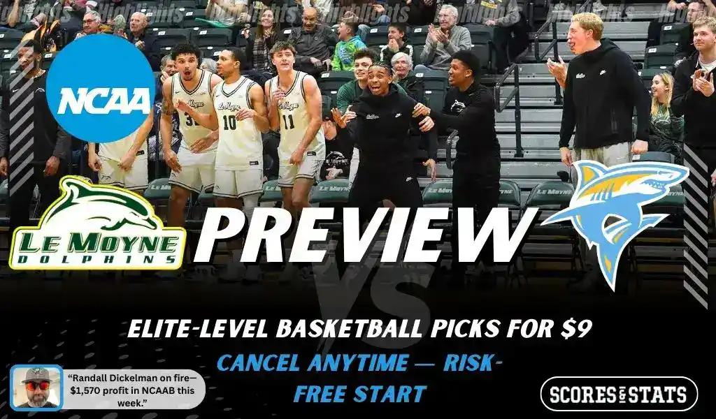 NCAA basketball preview graphic for Le Moyne Dolphins vs LIU Sharks on January 29 2026